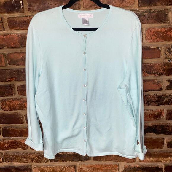 Sutton Studio Light Baby Blue Button Down Cardigan Sweater Women's Size 0X - Picture 1 of 4